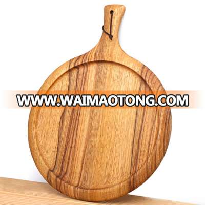 Factory price wholesale cheap Eco-Friendly custom bamboo wooden pizza plate with handle, pizza cutting board